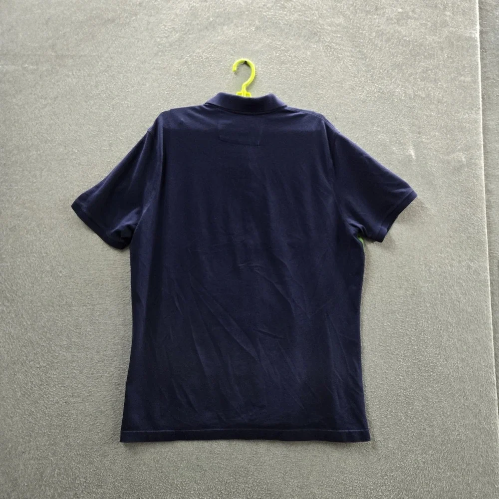 Banana Republic Men Polo XL Navy‎ Striped Button Short Sleeve Logo